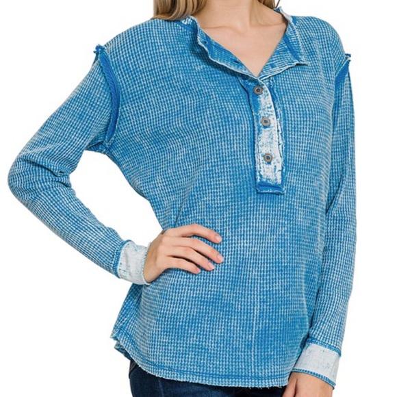 Washed Waffle Henley - Picture 2 of 3